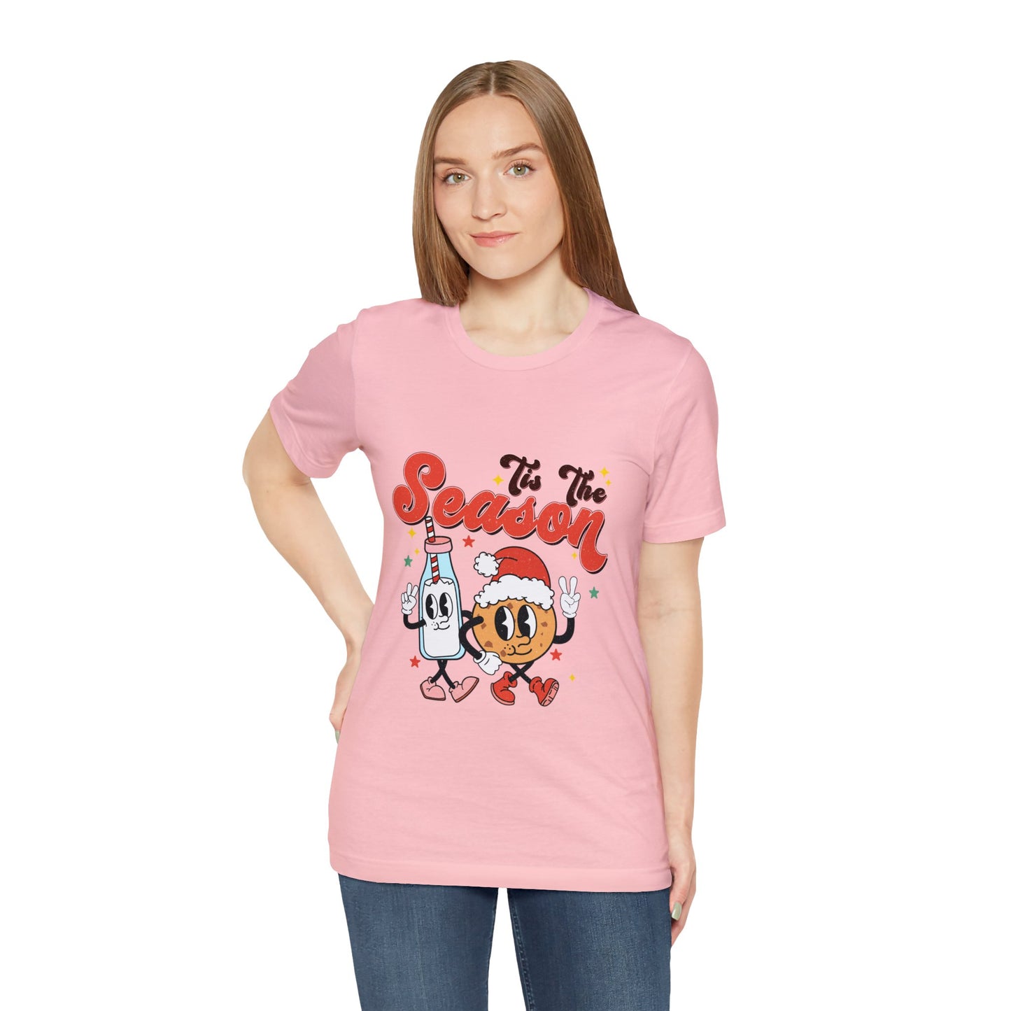 Retro Christmas Tis The Season Milk and Cookie Short Sleeve Tee