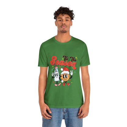 Retro Christmas Tis The Season Milk and Cookie Short Sleeve Tee