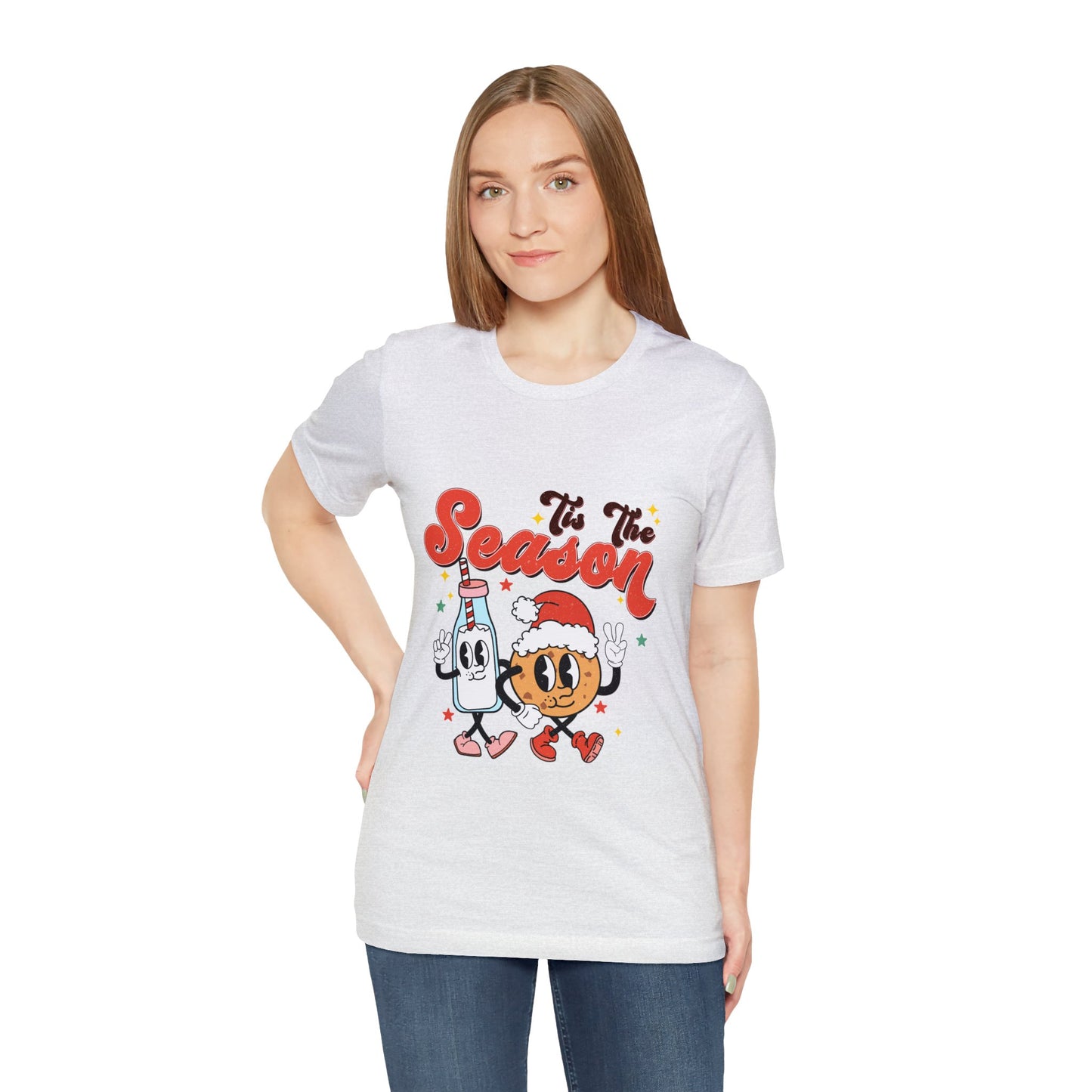 Retro Christmas Tis The Season Milk and Cookie Short Sleeve Tee