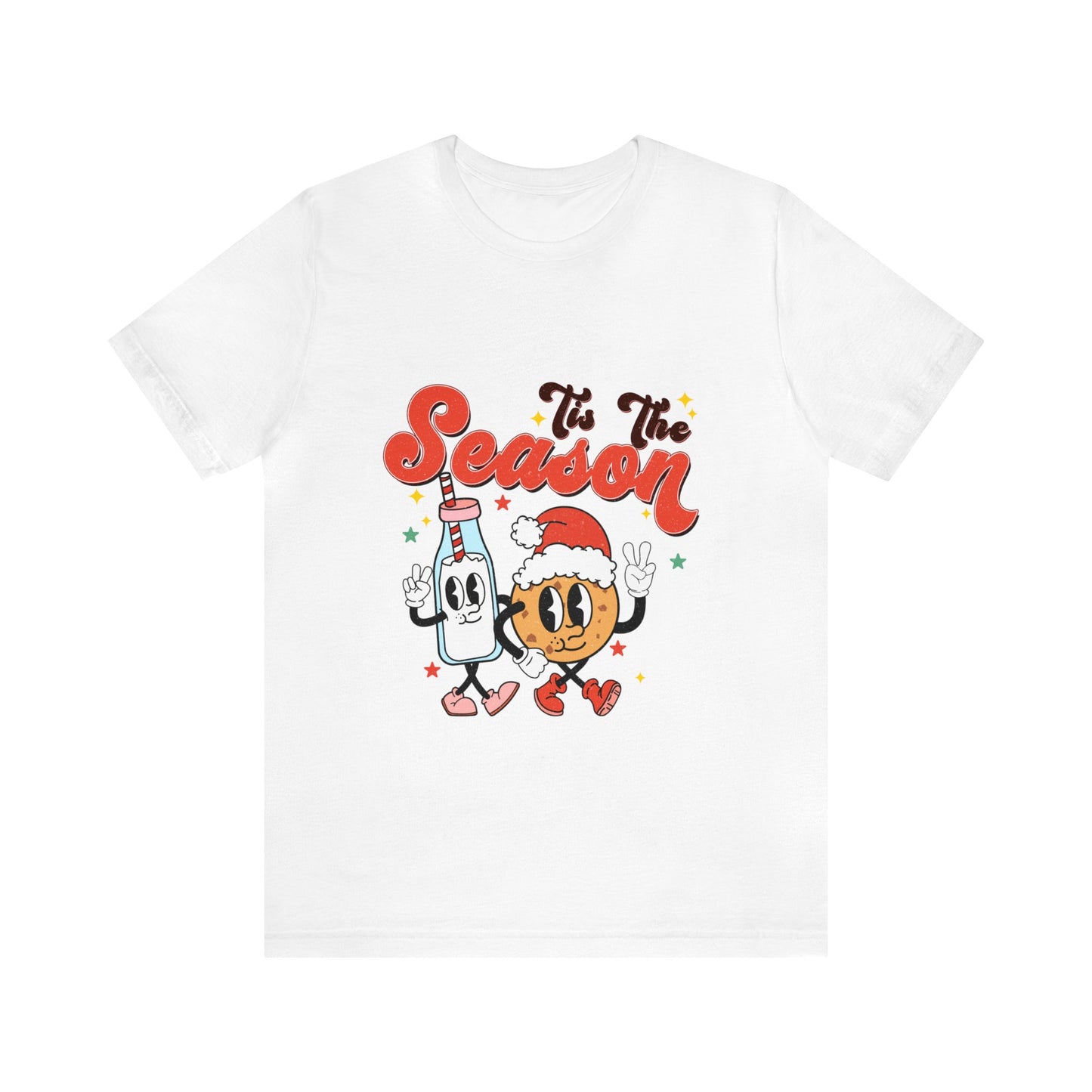 Retro Christmas Tis The Season Milk and Cookie Short Sleeve Tee