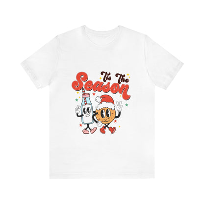 Retro Christmas Tis The Season Milk and Cookie Short Sleeve Tee