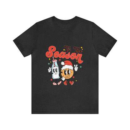 Retro Christmas Tis The Season Milk and Cookie Short Sleeve Tee