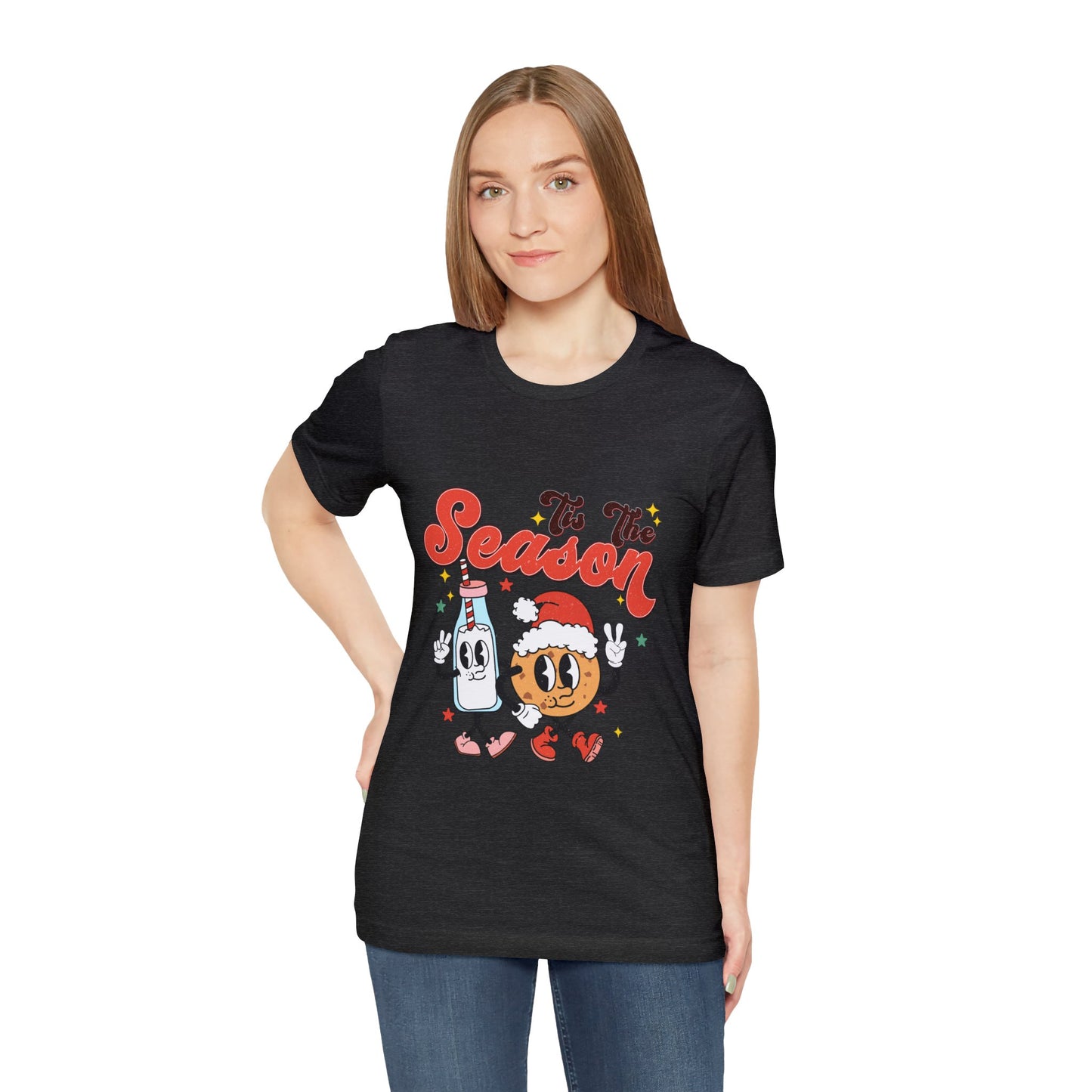 Retro Christmas Tis The Season Milk and Cookie Short Sleeve Tee