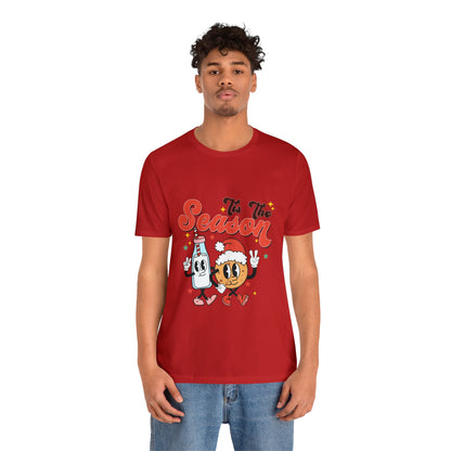 Retro Christmas Tis The Season Milk and Cookie Short Sleeve Tee