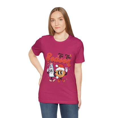 Retro Christmas Tis The Season Milk and Cookie Short Sleeve Tee