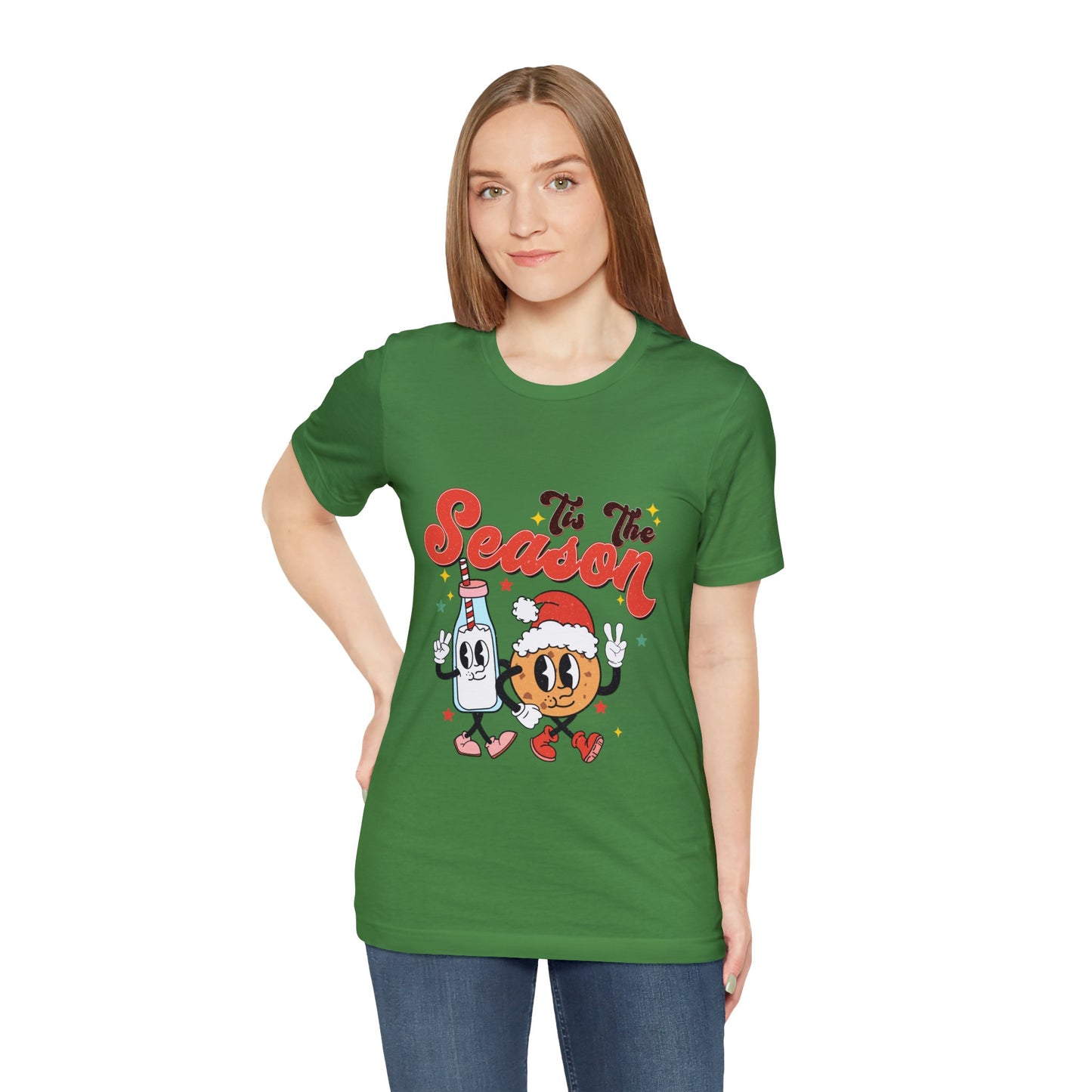 Retro Christmas Tis The Season Milk and Cookie Short Sleeve Tee