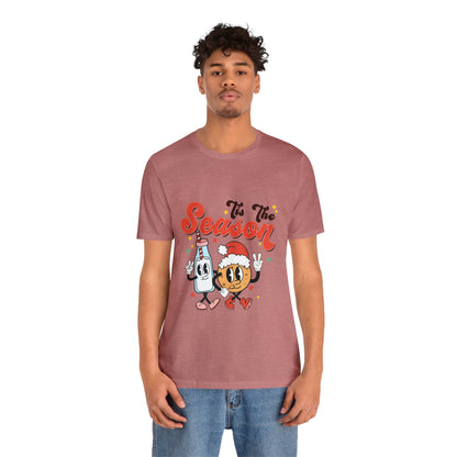 Retro Christmas Tis The Season Milk and Cookie Short Sleeve Tee