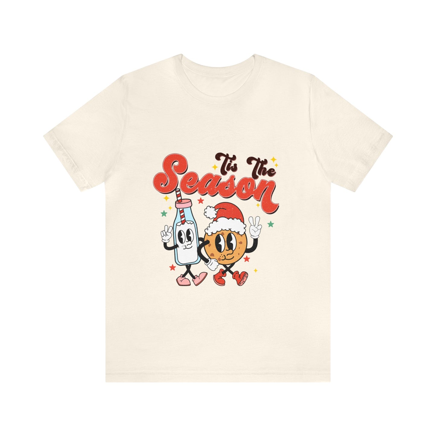 Retro Christmas Tis The Season Milk and Cookie Short Sleeve Tee