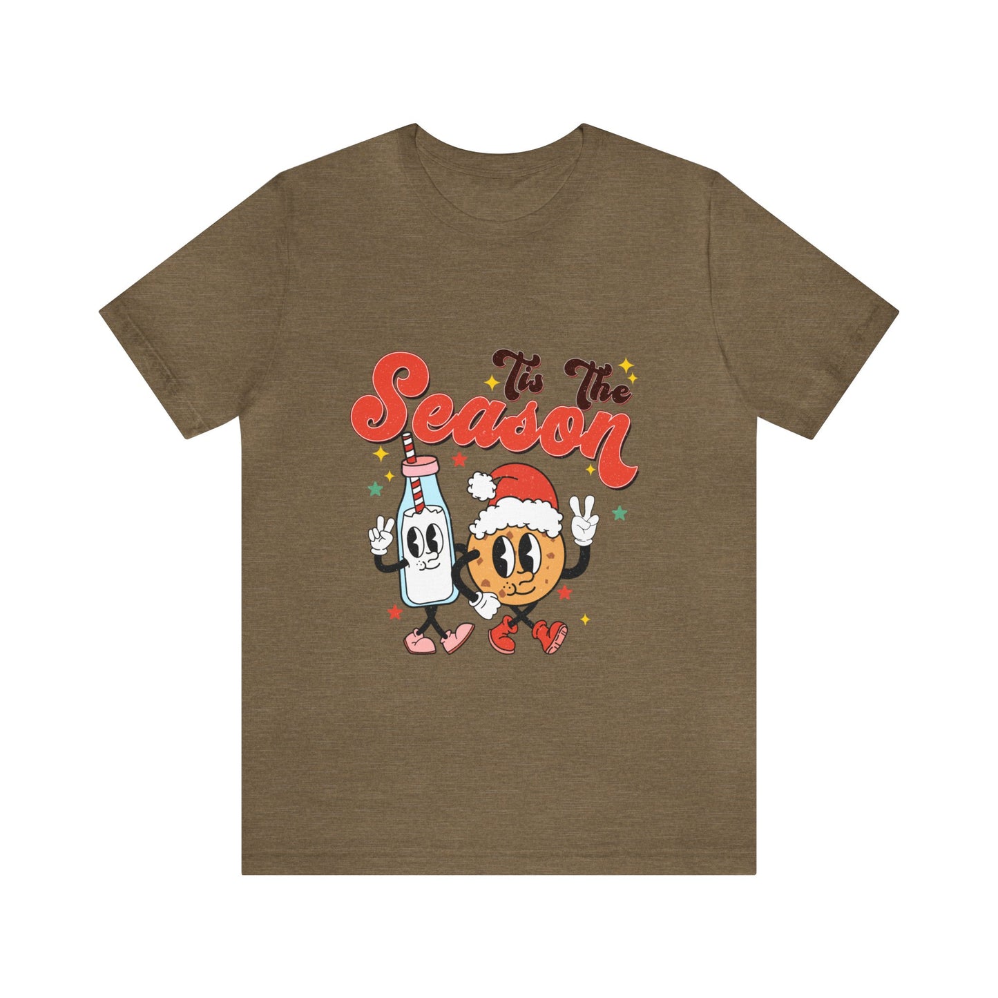 Retro Christmas Tis The Season Milk and Cookie Short Sleeve Tee