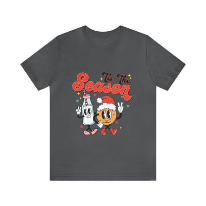 Retro Christmas Tis The Season Milk and Cookie Short Sleeve Tee