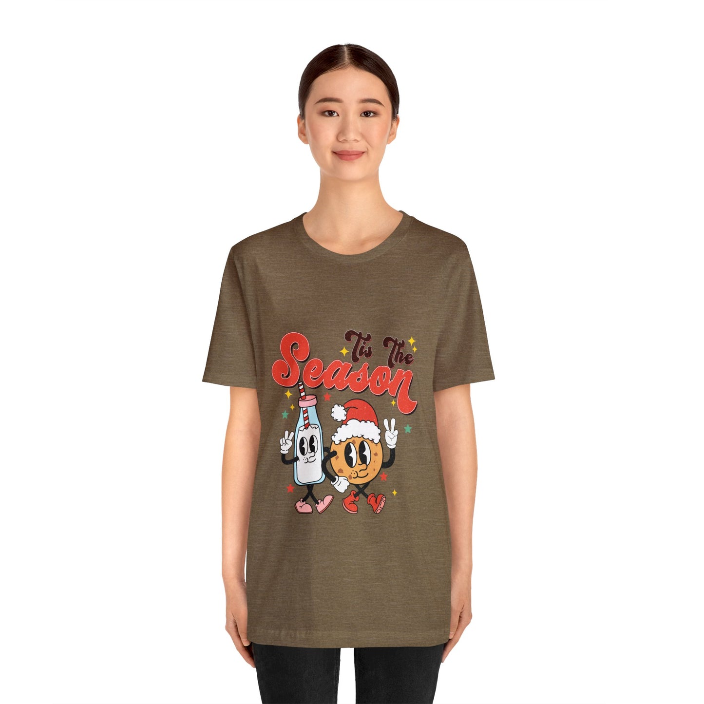 Retro Christmas Tis The Season Milk and Cookie Short Sleeve Tee