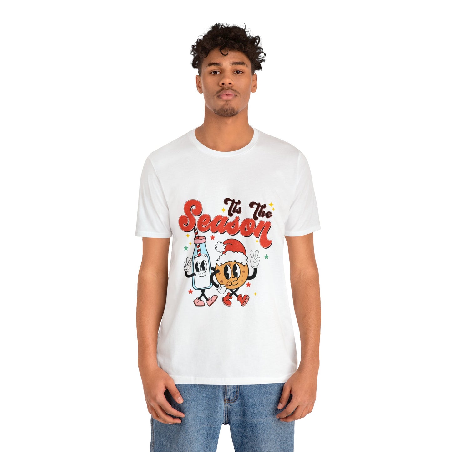 Retro Christmas Tis The Season Milk and Cookie Short Sleeve Tee