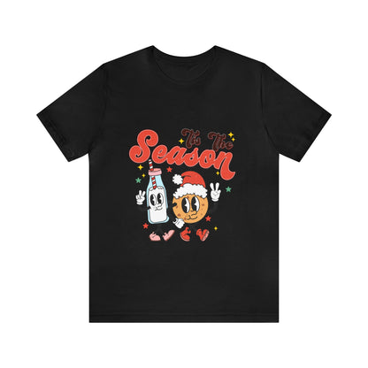 Retro Christmas Tis The Season Milk and Cookie Short Sleeve Tee