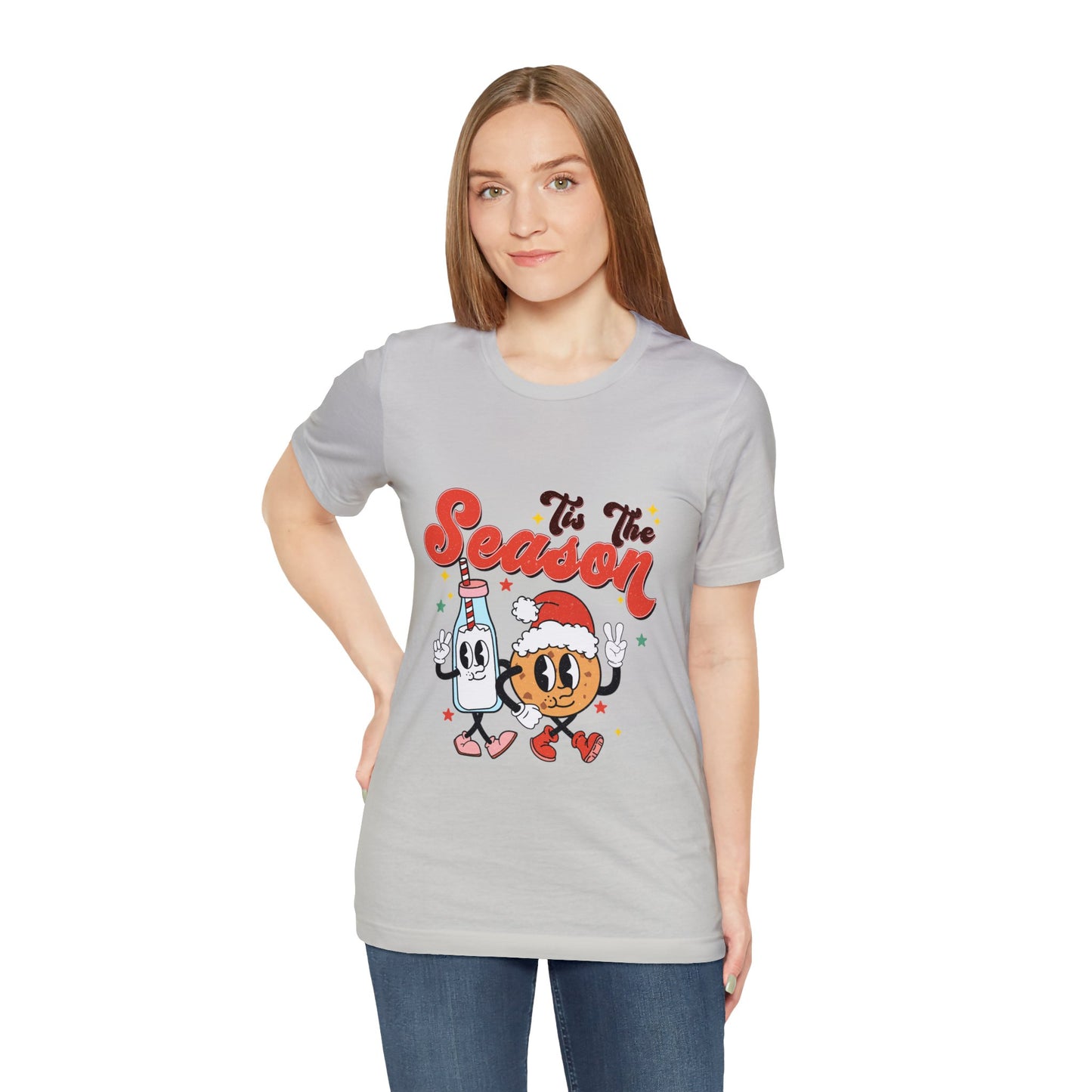 Retro Christmas Tis The Season Milk and Cookie Short Sleeve Tee