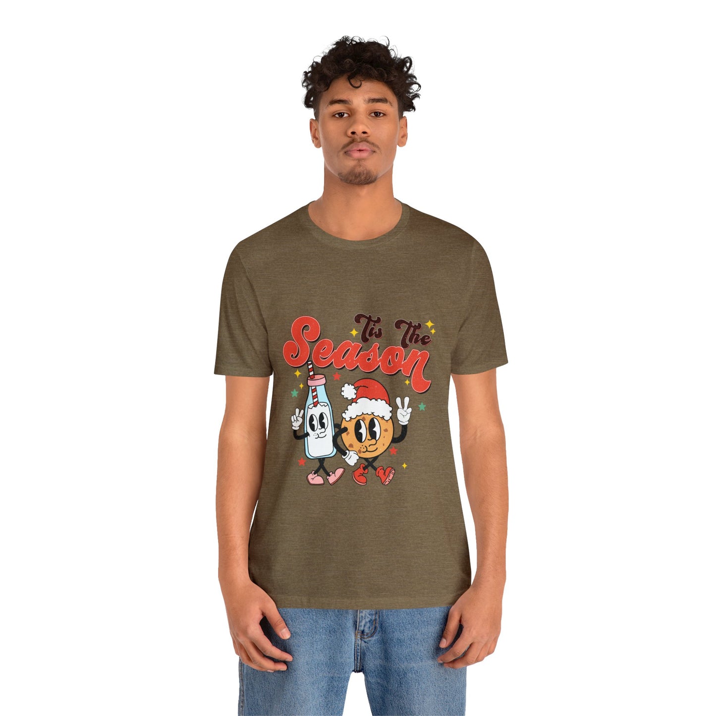 Retro Christmas Tis The Season Milk and Cookie Short Sleeve Tee